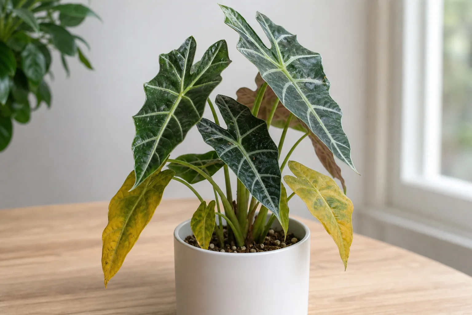 Yellow Leaves on Alocasia Polly - visible symptom on the plant