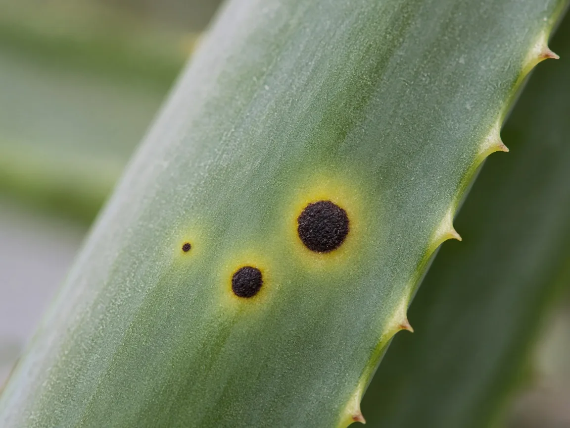 Close-up of Black Spots on Aloe Vera - diagnostic detail