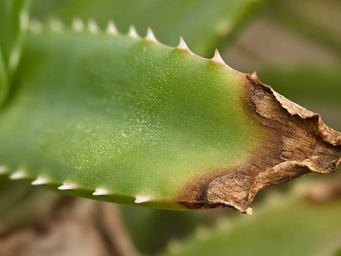 Close-up of Brown Leaves on Aloe Vera - diagnostic detail