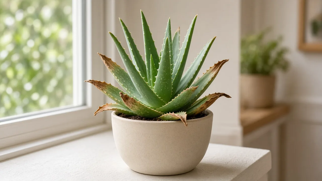 Brown Leaves on Aloe Vera - visible symptom on the plant