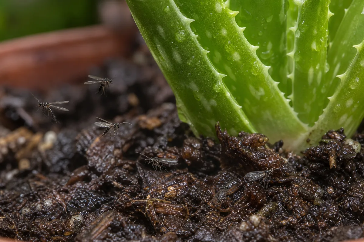 Close-up of Fungus Gnats on Aloe Vera - diagnostic detail