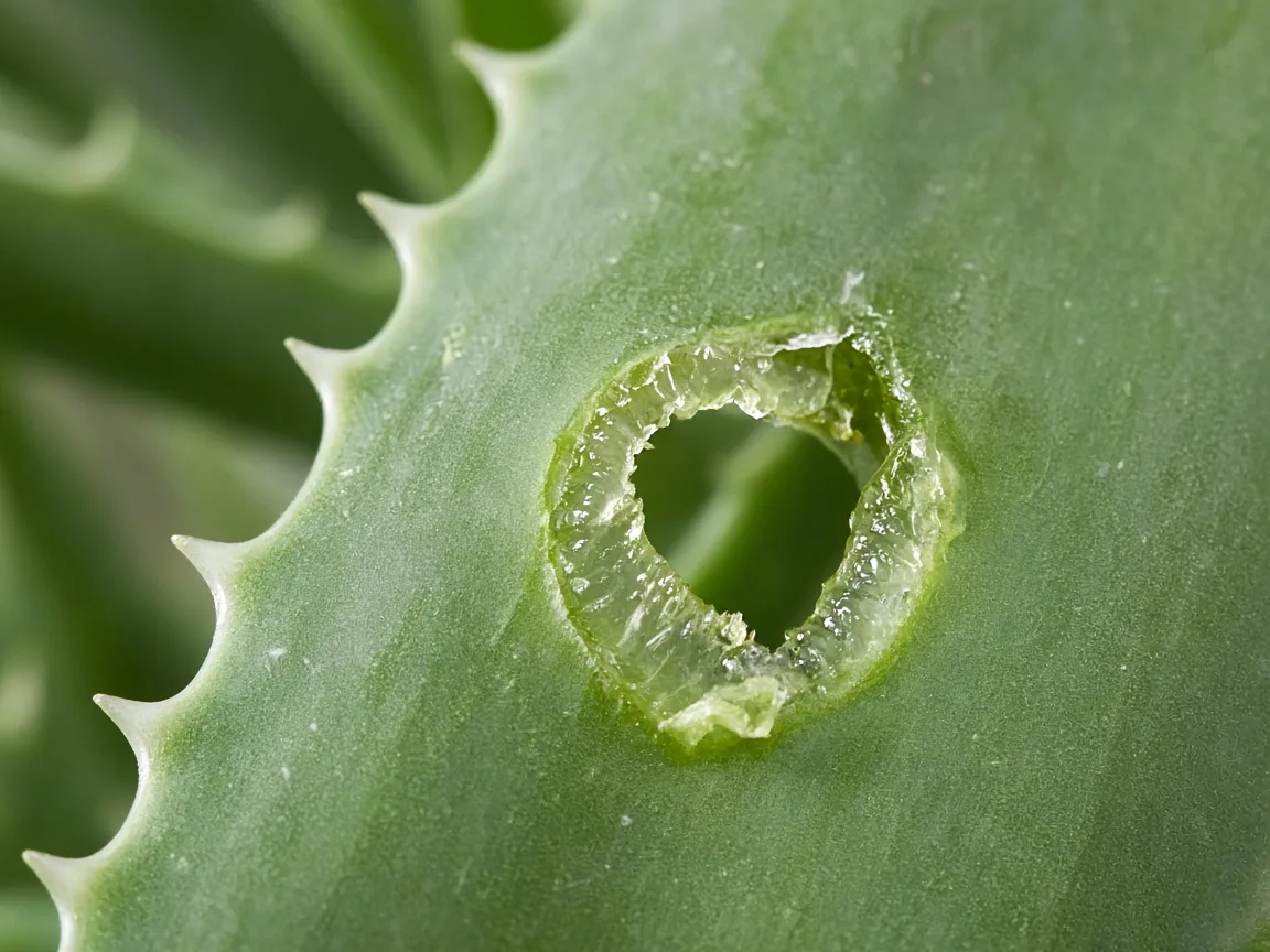 Close-up of Holes in Leaves on Aloe Vera - diagnostic detail