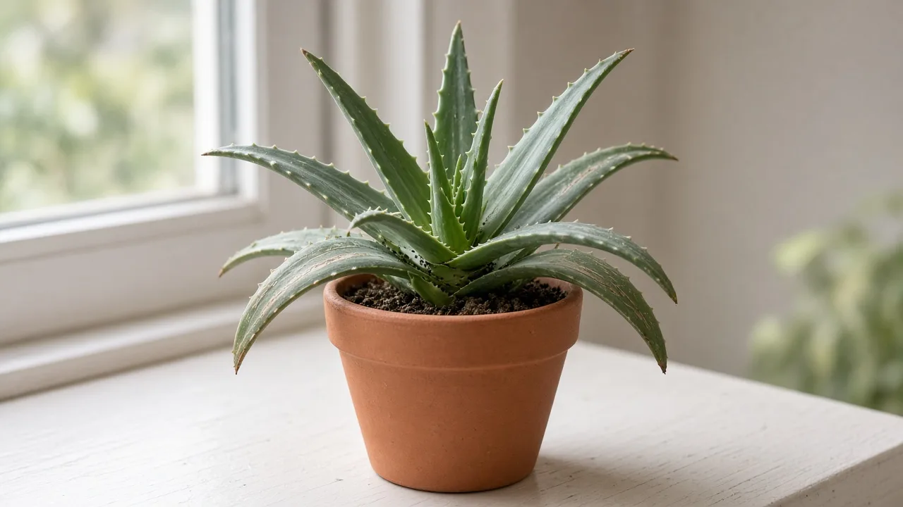 Thrips on Aloe Vera - silvery streaks and rippled new leaves on a thick-leaved rosette