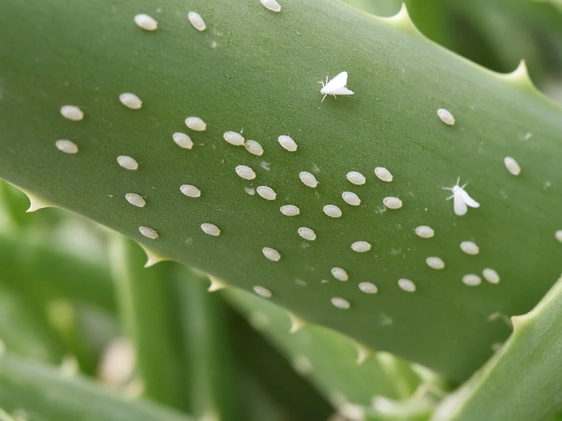 Close-up of Whiteflies on Aloe Vera - diagnostic detail