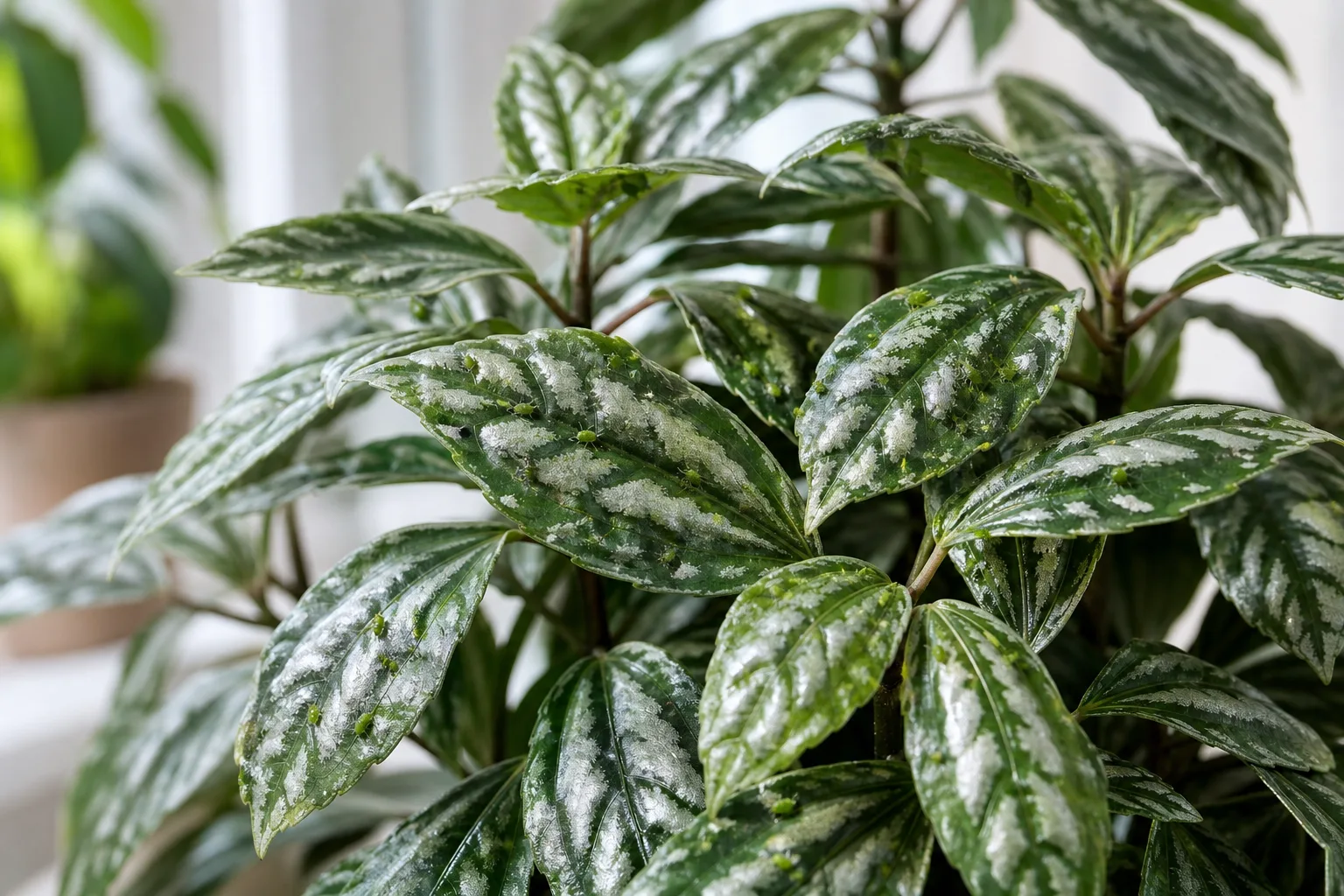 Aphids on Aluminum Plant - visible symptom on the plant