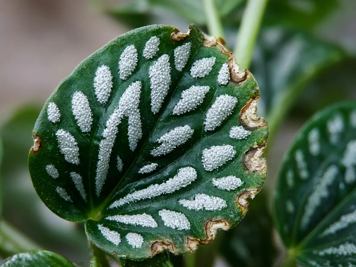 Close-up of calcium deficiency on Aluminum Plant - cupped margin on new opposite leaf pair