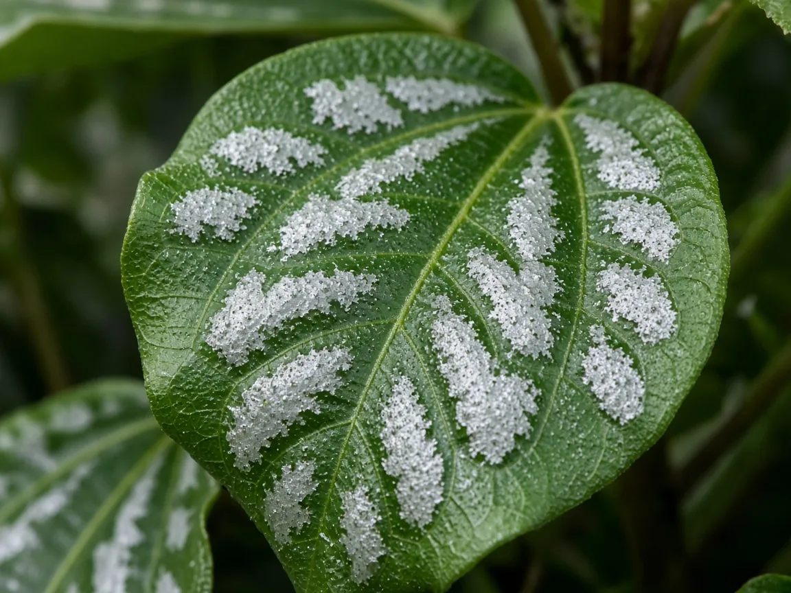 Close-up of curling leaves on Aluminum Plant - diagnostic detail