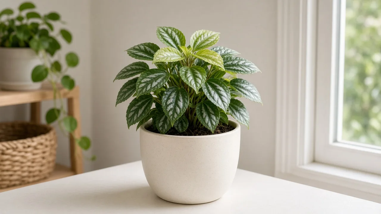 Pale Leaves on Aluminum Plant - faded silver patches on cupped foliage