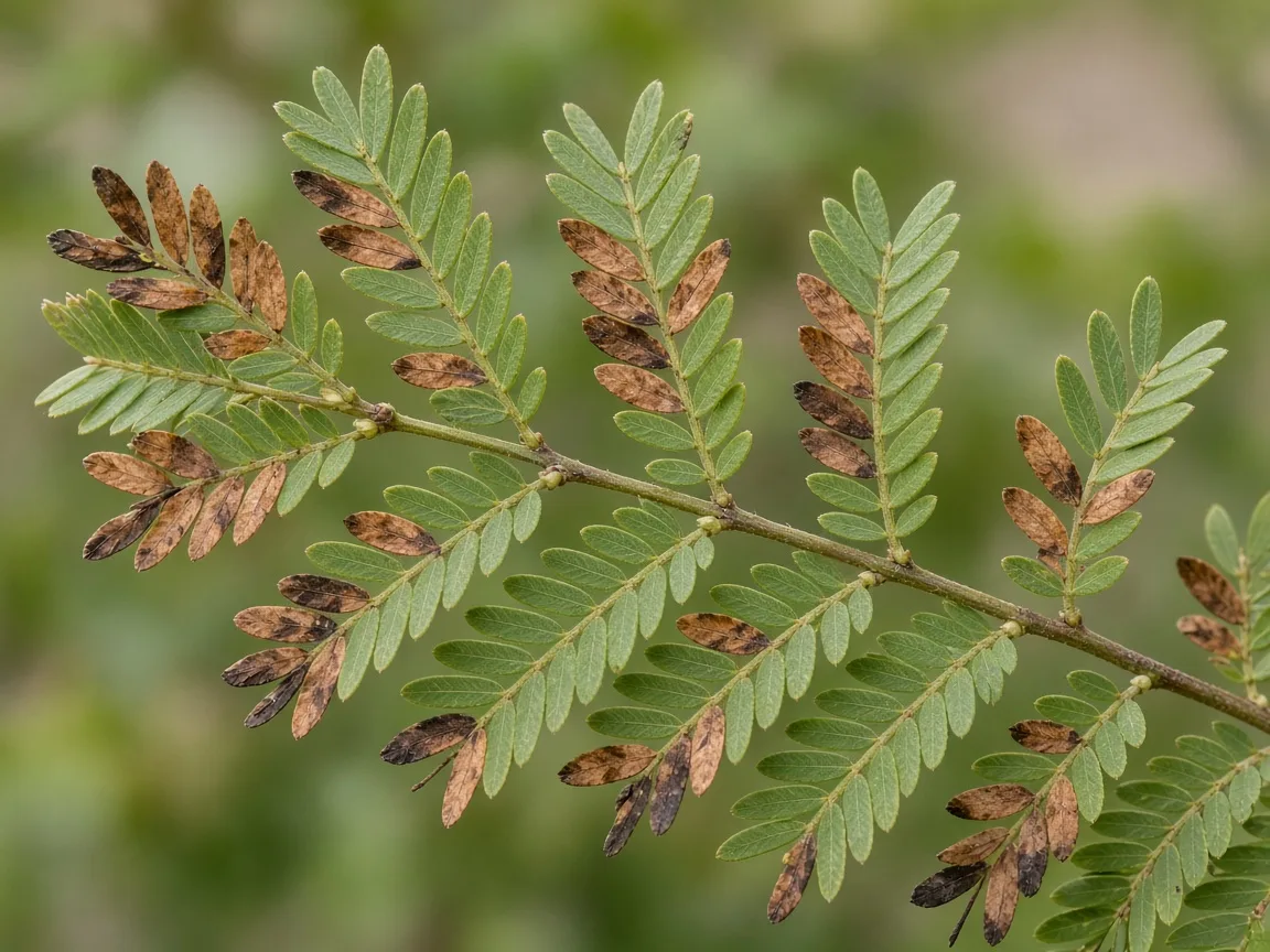 Close-up of Brown Leaves on Amla - diagnostic detail