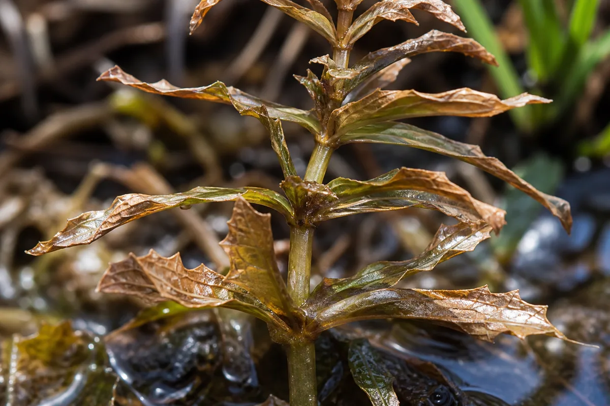 Close-up of Low Humidity on Anacharis / Elodea - diagnostic detail