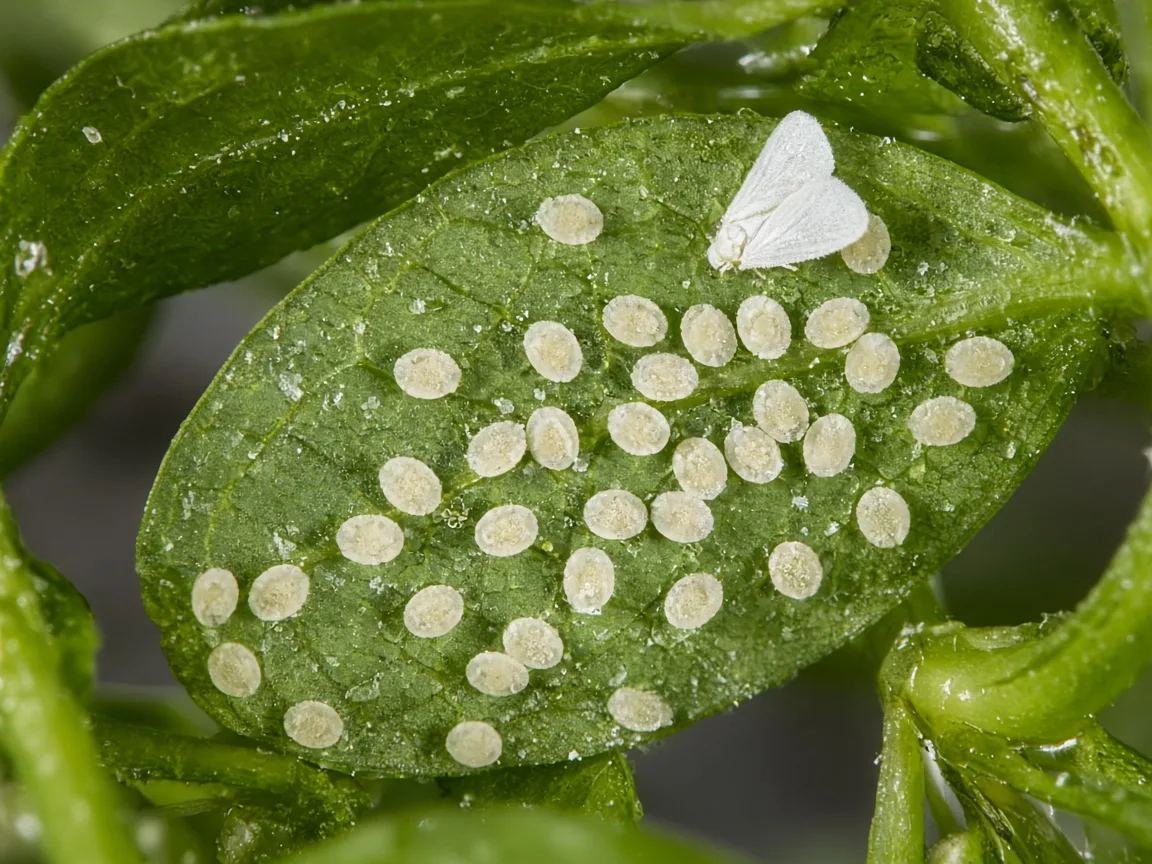 Close-up of Whiteflies on Anacharis / Elodea - diagnostic detail
