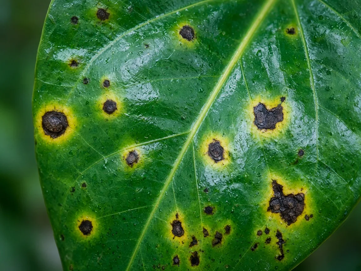 Close-up of Black Spots on Anthurium - diagnostic detail