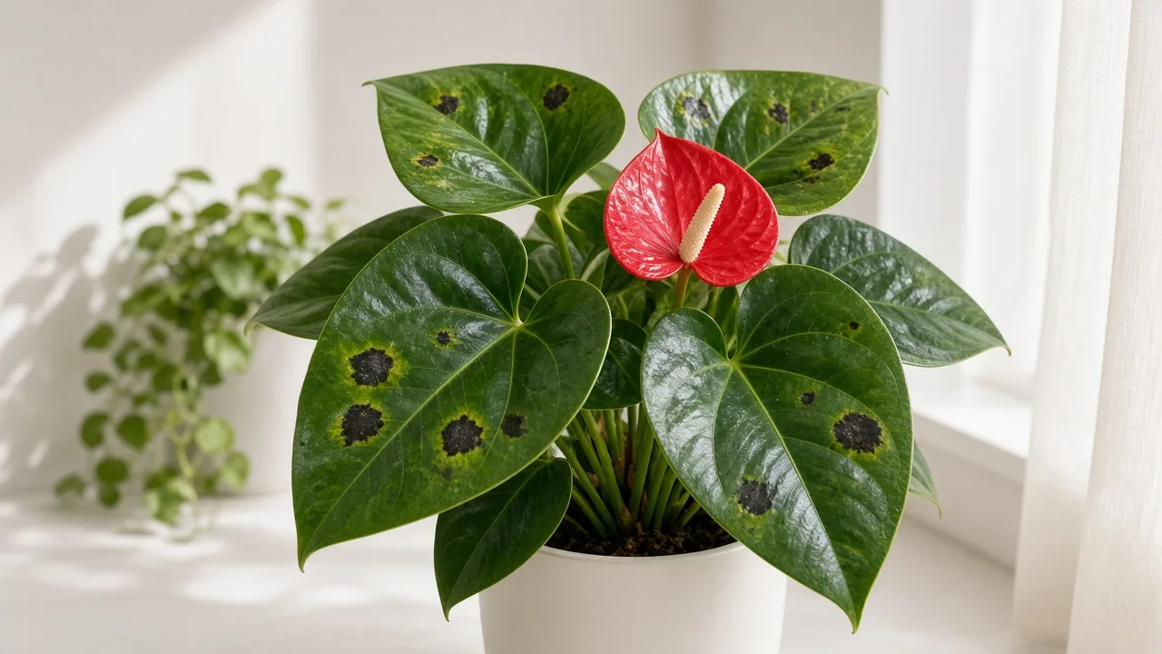 Black Spots on Anthurium - visible symptom on the plant