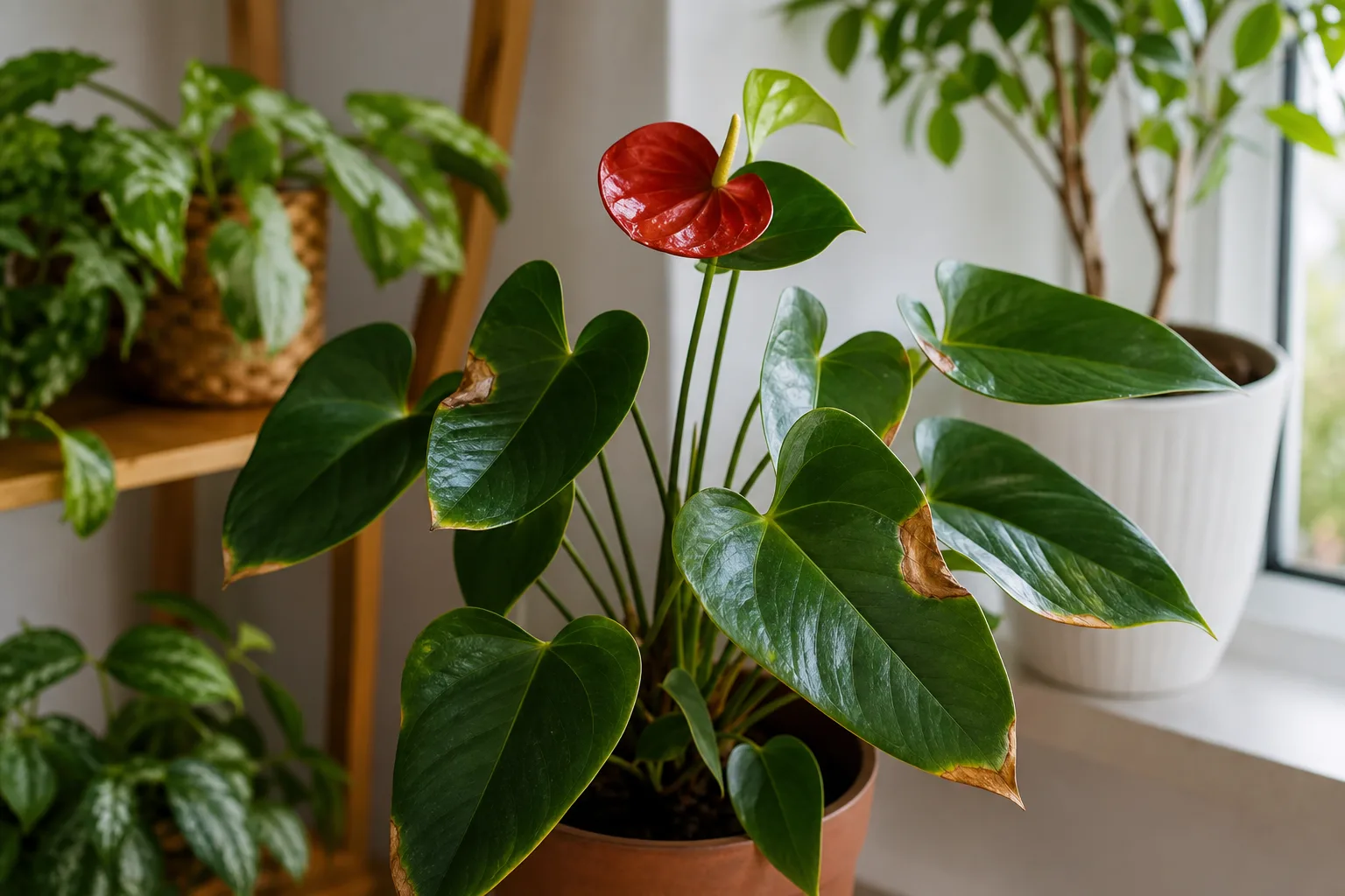Brown Tips on Anthurium - visible symptom on the plant
