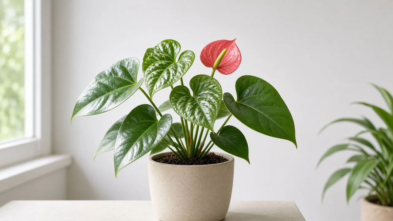 Distorted Leaves on Anthurium - crinkled cordate foliage at the crown