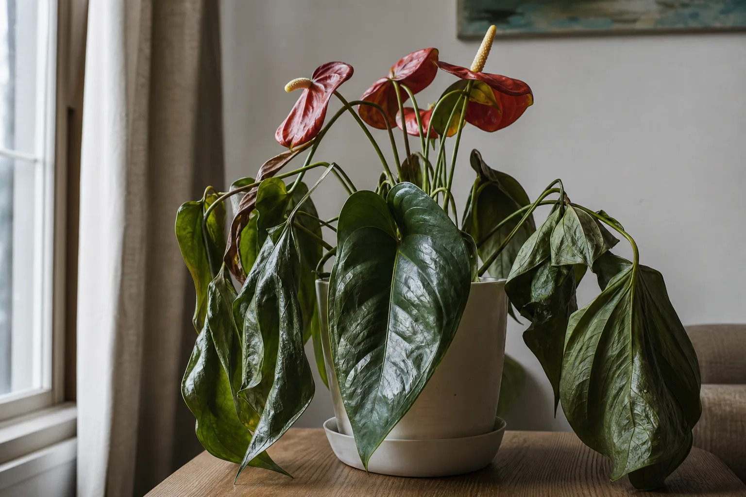 Drooping Leaves on Anthurium - visible symptom on the plant