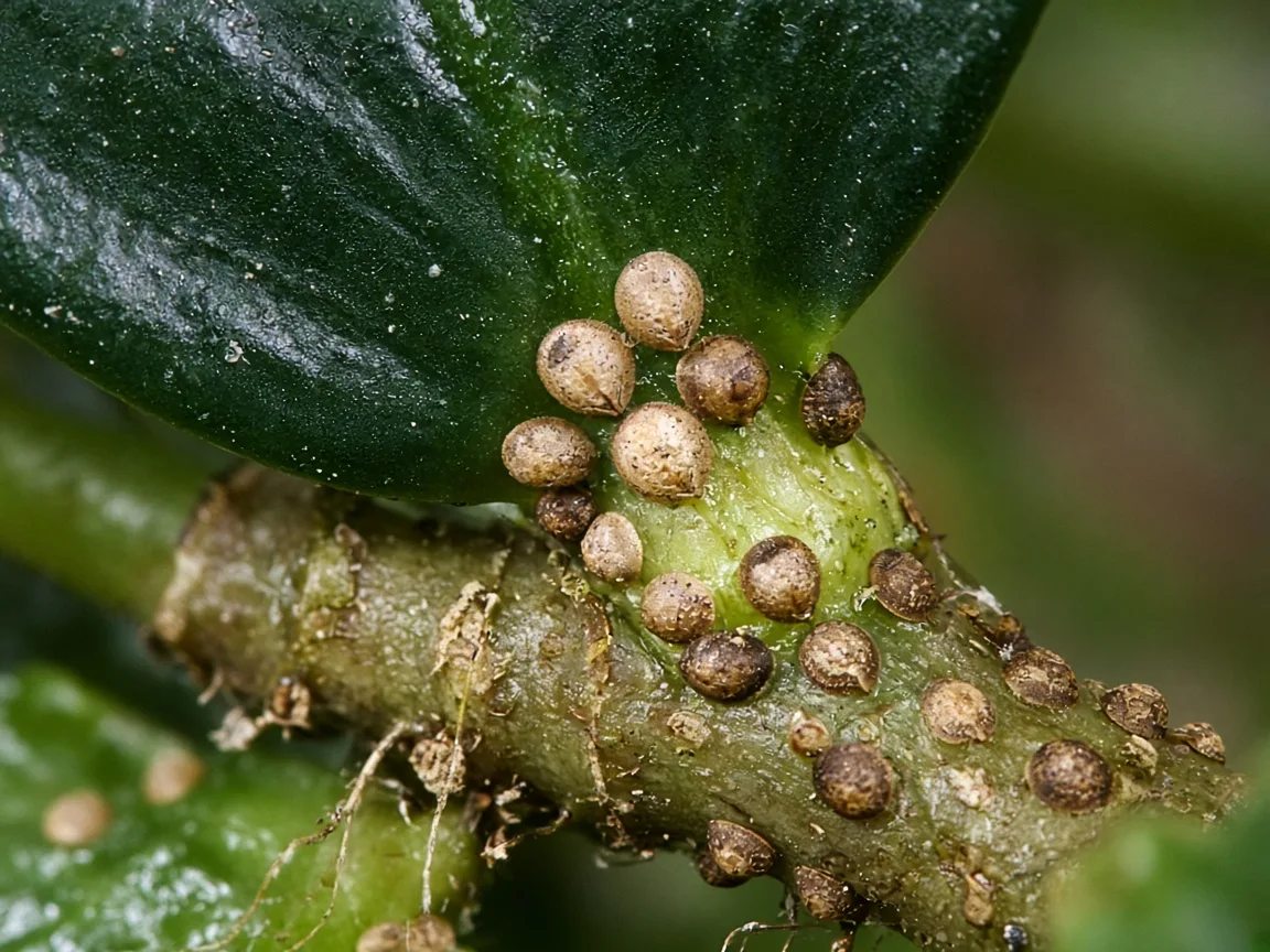 Close-up of Scale Insects on Anubias - diagnostic detail