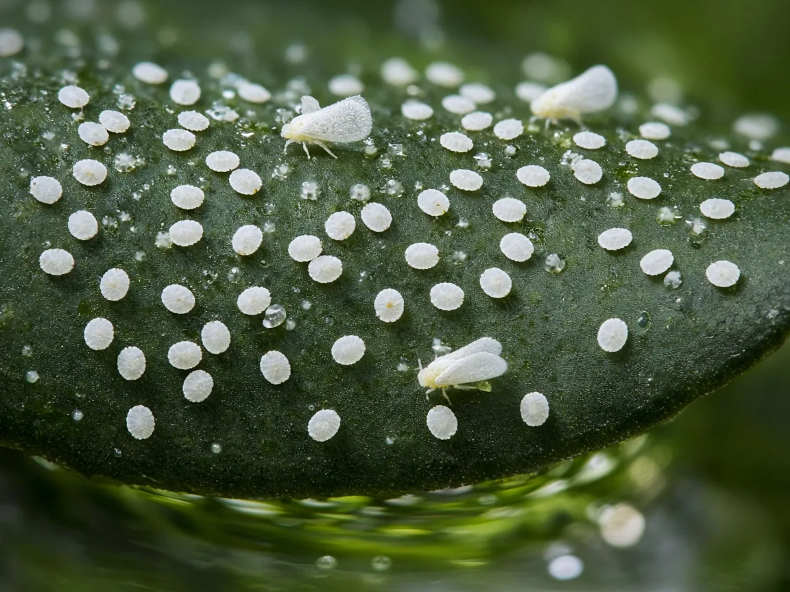 Close-up of Whiteflies on Anubias - diagnostic detail