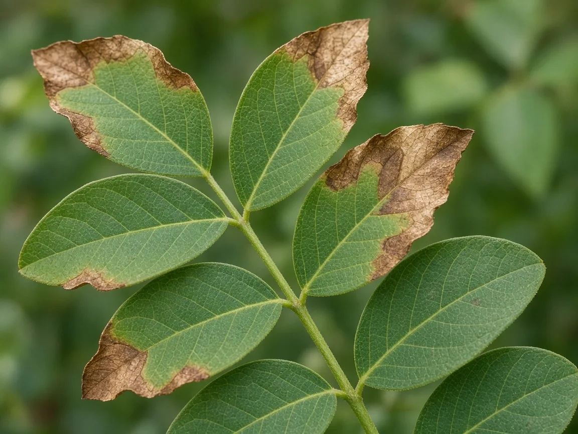 Close-up of Brown Leaves on Aparajita - diagnostic detail