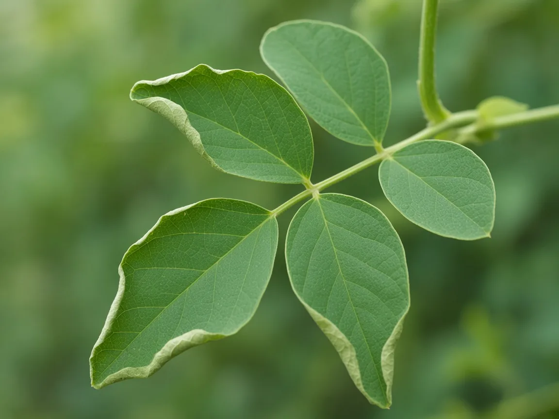 Close-up of Curling Leaves on Aparajita - cupped leaflets on a compound leaf