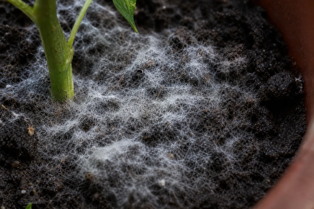 Close-up of Mold on Soil on Aparajita - diagnostic detail