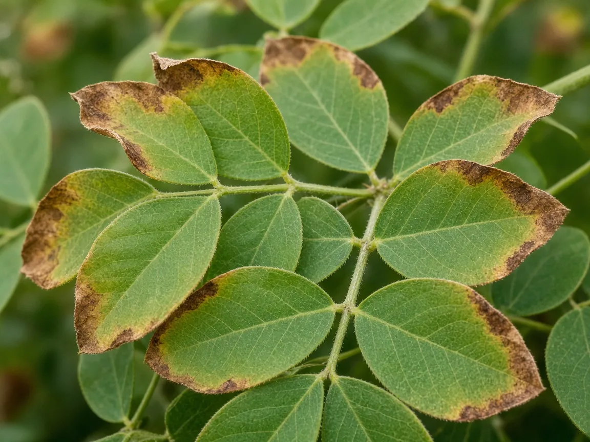Close-up of Potassium Deficiency on Aparajita - diagnostic detail