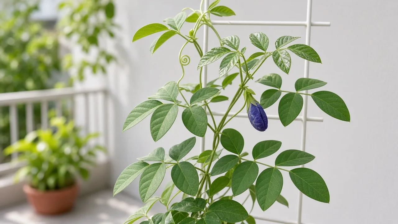 Thrips on Aparajita - silver streaks and distorted new growth on butterfly pea vine