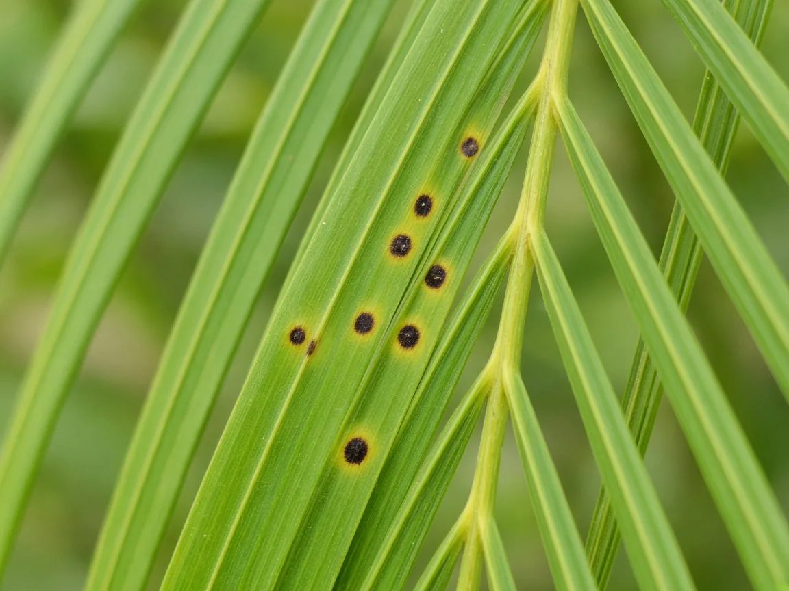 Close-up of Black Spots on Areca Palm - diagnostic detail