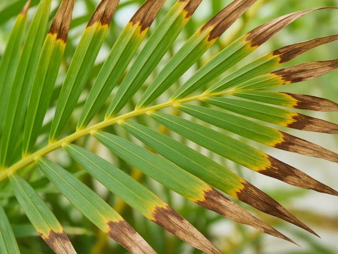 Close-up of Brown Leaves on Areca Palm - diagnostic detail