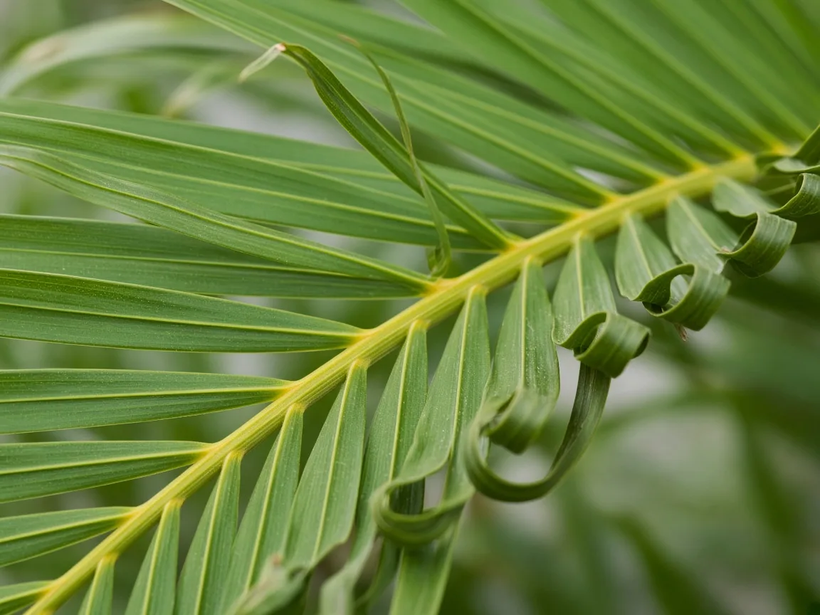 Close-up of Curling Leaves on Areca Palm - diagnostic detail