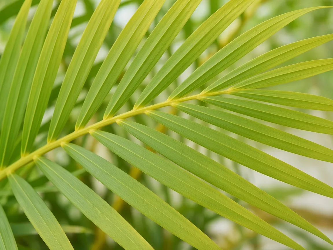 Close-up of Pale Leaves on Areca Palm - diagnostic detail