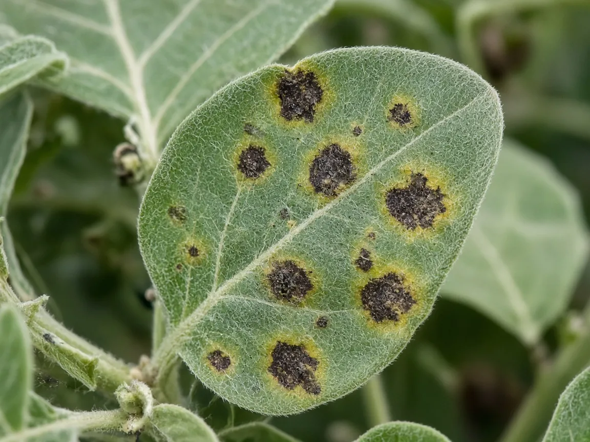 Close-up of Black Spots on Ashwagandha - diagnostic detail