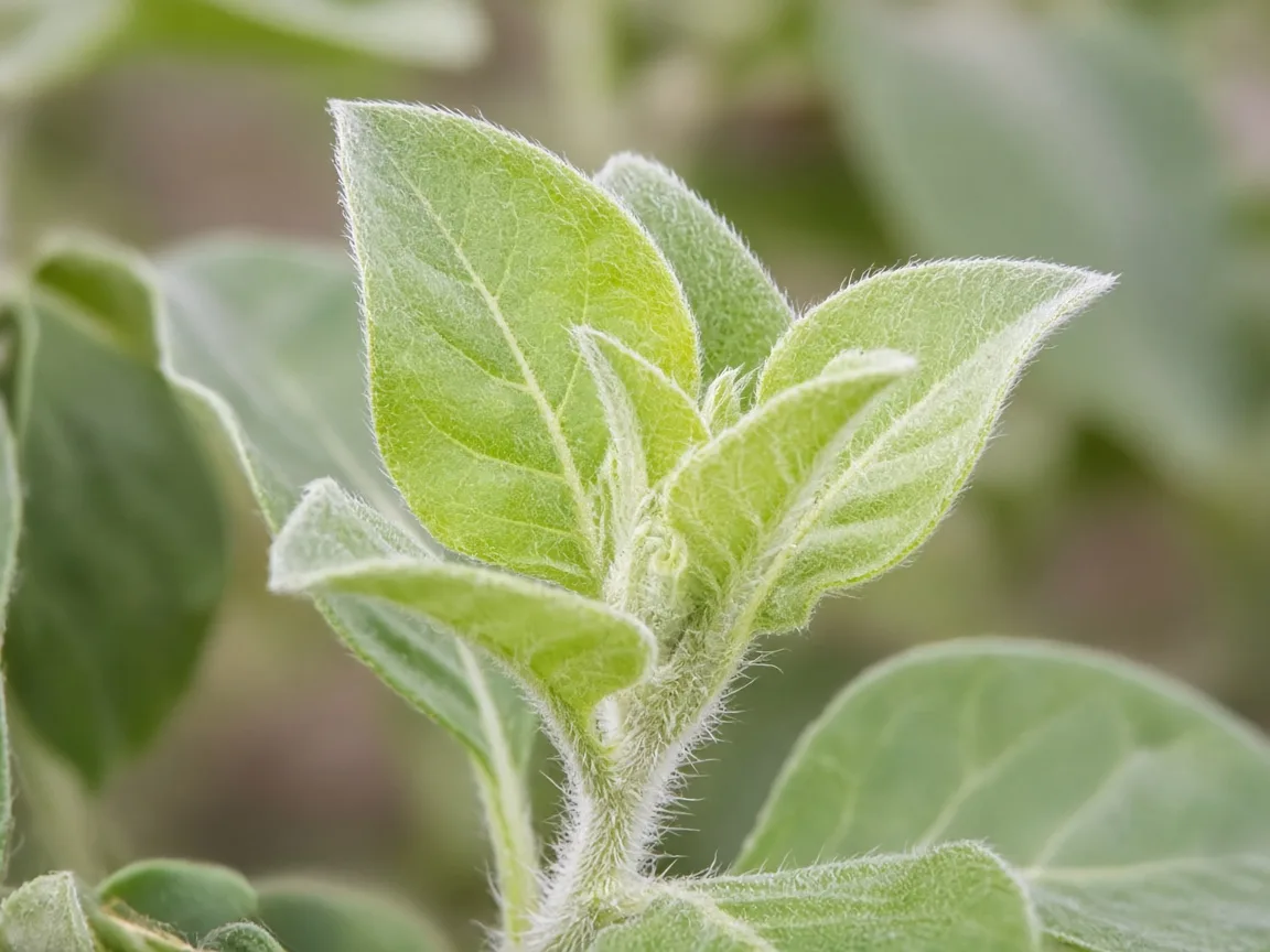 Close-up of pale washed-out Ashwagandha leaf