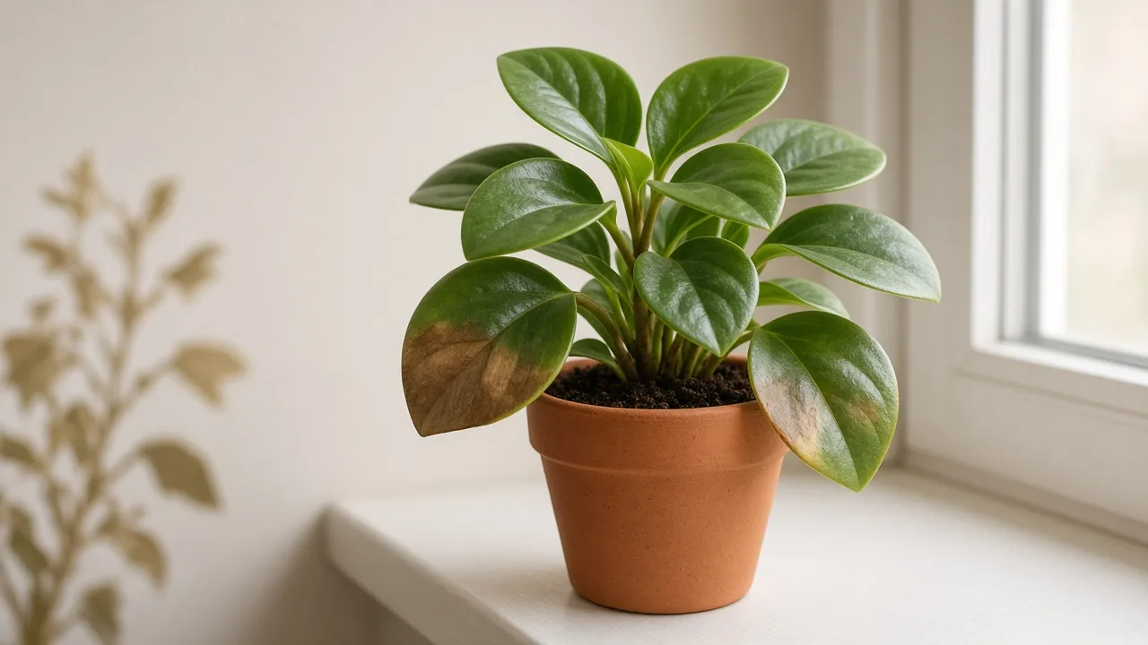 Brown Leaves on Baby Rubber Plant - visible symptom on the plant