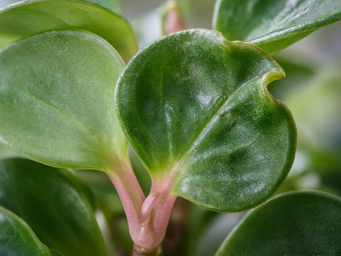 Close-up of Curling Leaves on Baby Rubber Plant - diagnostic detail