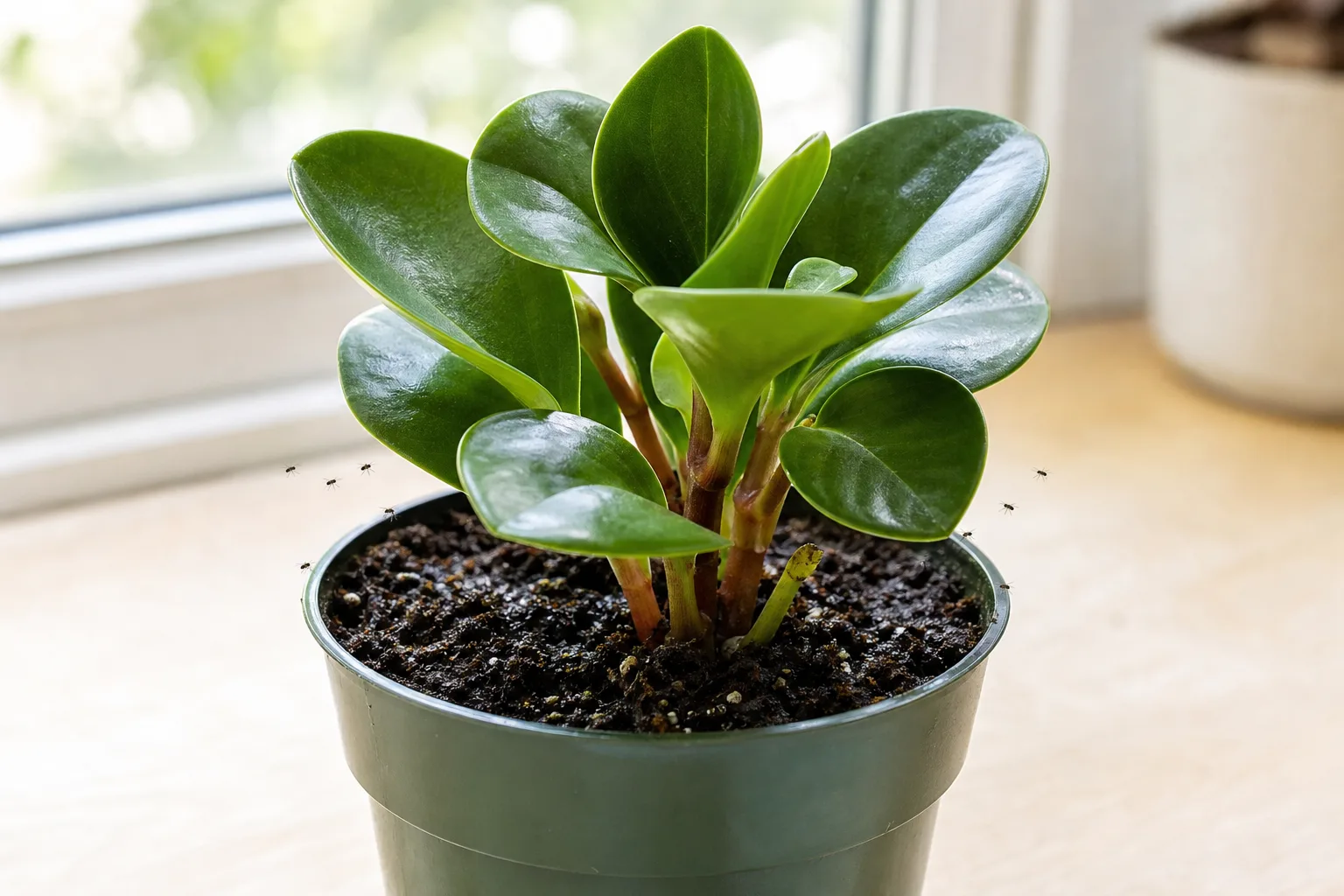 Fungus Gnats on Baby Rubber Plant - visible symptom on the plant