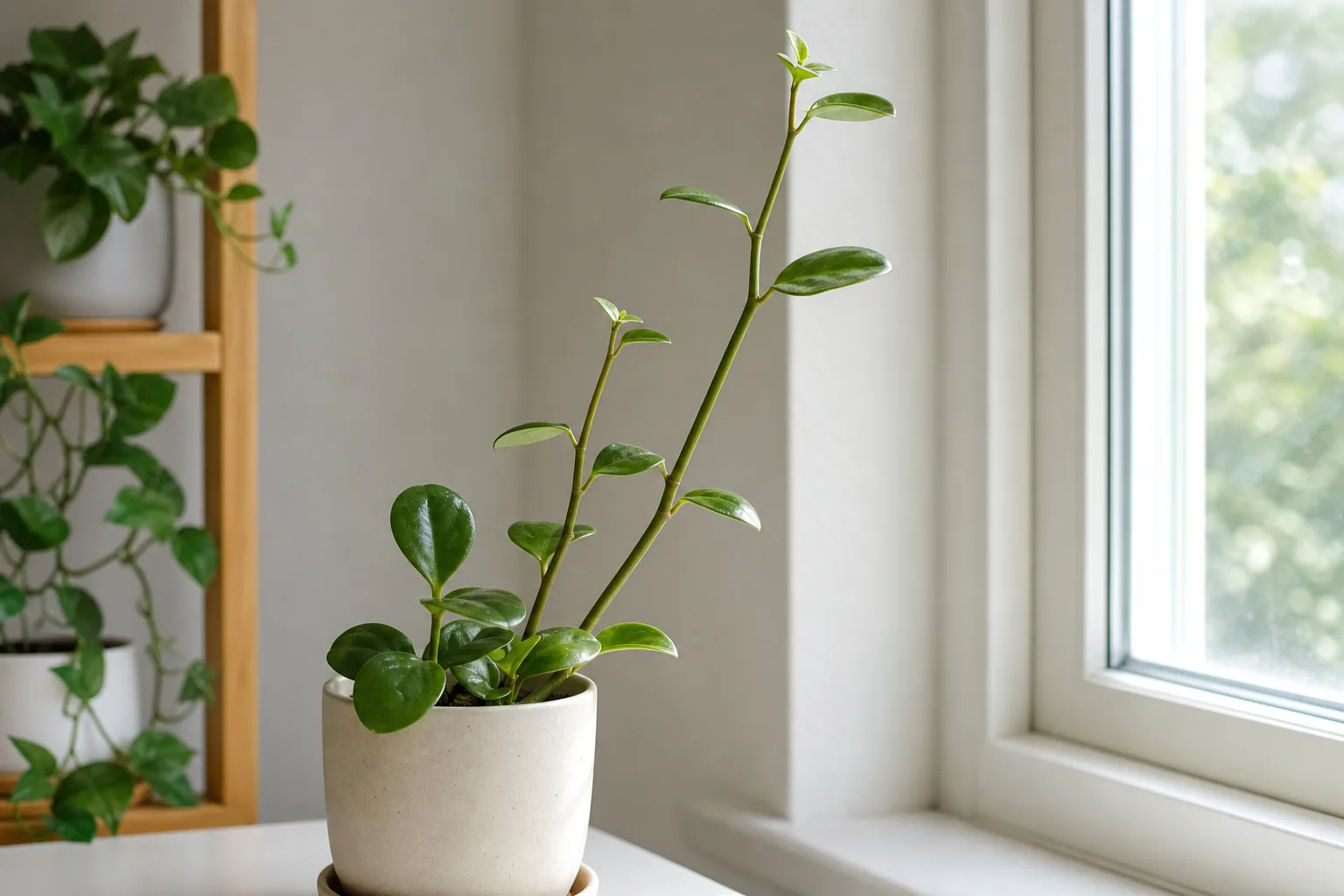 Leggy Growth on Baby Rubber Plant - visible symptom on the plant