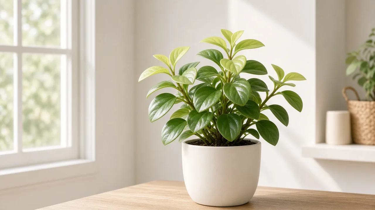 Pale Leaves on Baby Rubber Plant - washed-out yellow-green foliage on branching stems