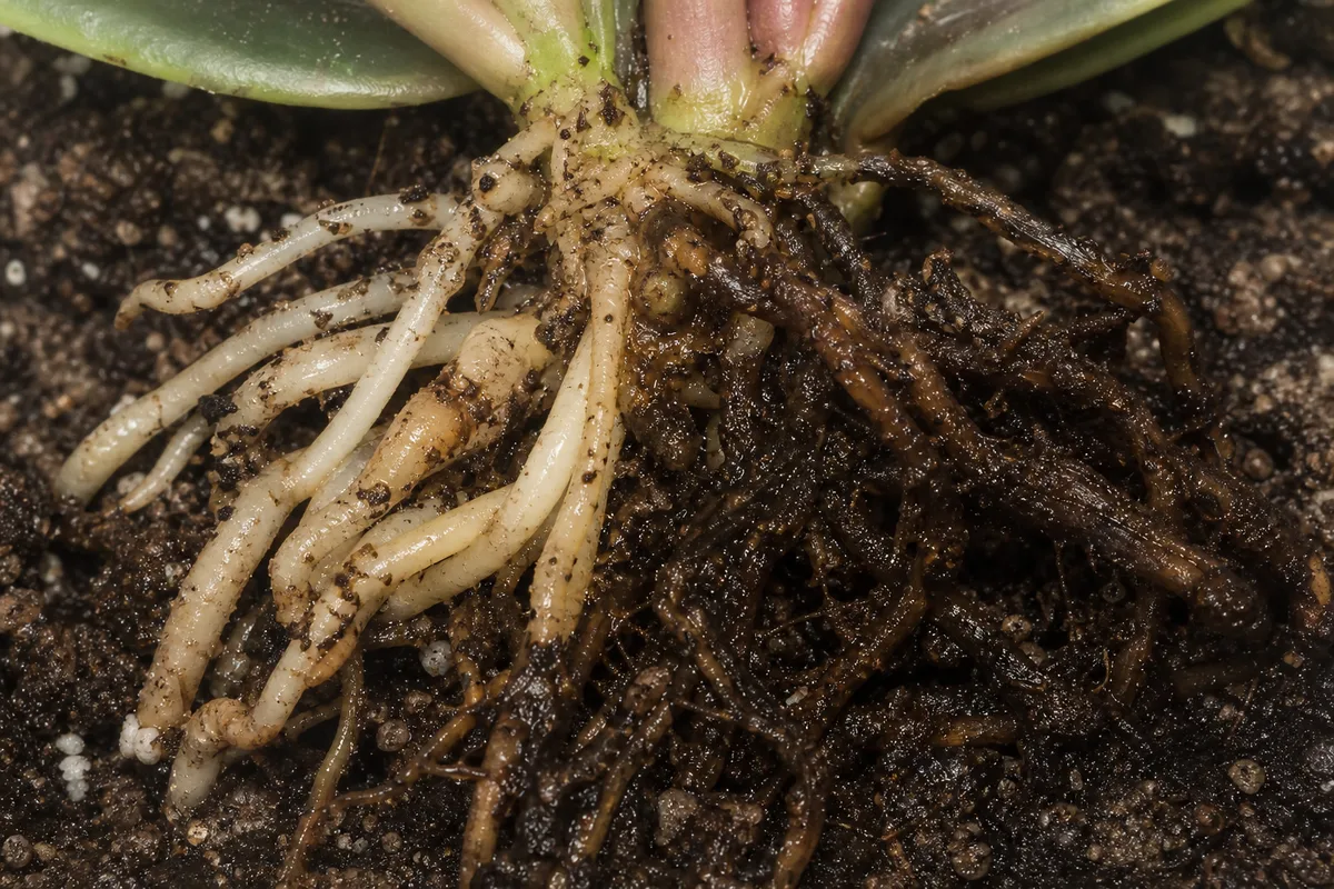 Close-up of Root Rot on Baby Rubber Plant - diagnostic detail