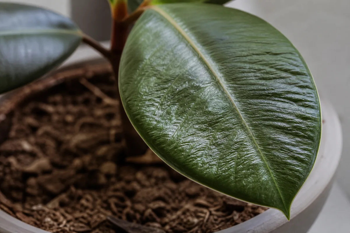 Close-up of Underwatering on Baby Rubber Plant - diagnostic detail