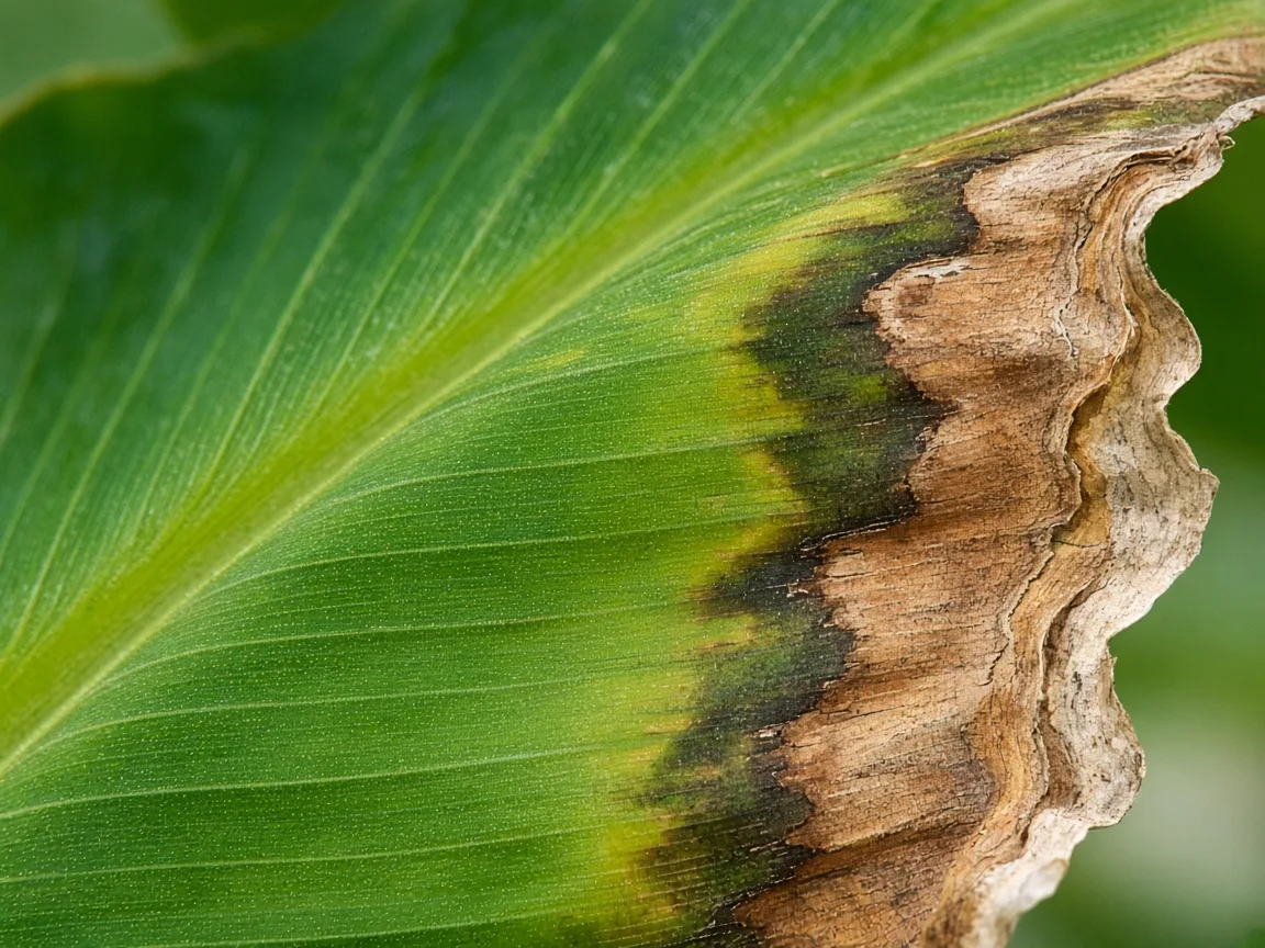 Close-up of brown leaves on Banana - diagnostic detail on paddle leaf margins