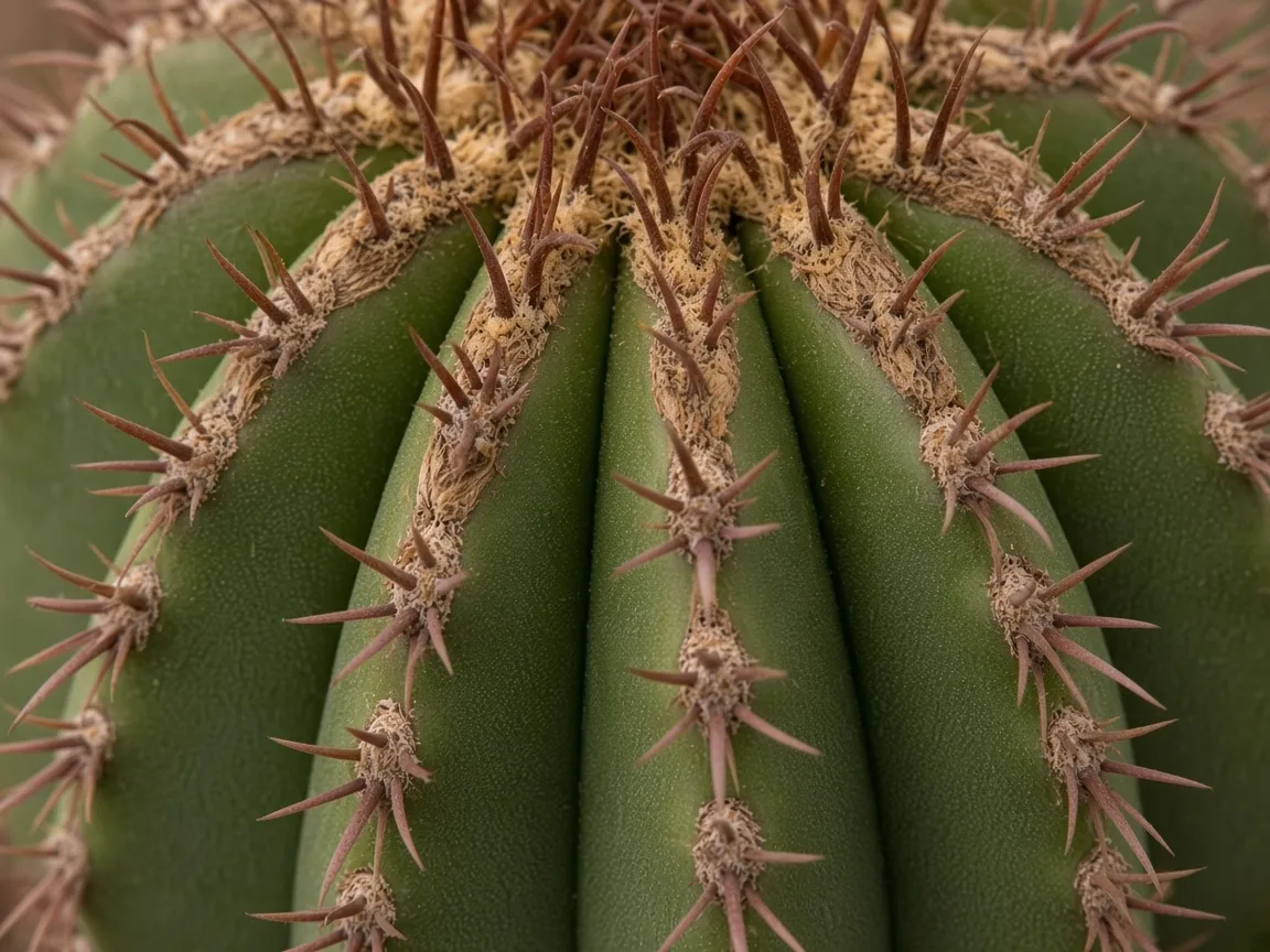 Close-up of low humidity on barrel cactus - diagnostic detail