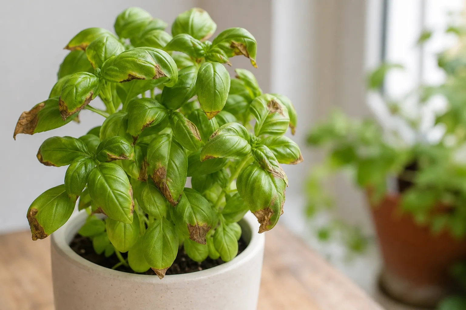 Brown Tips on Basil - visible symptom on the plant