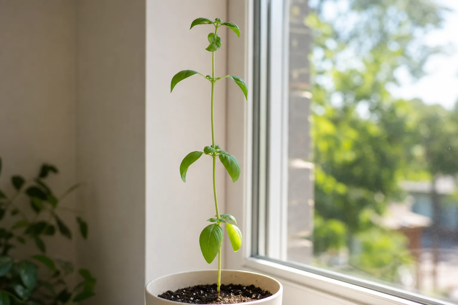 Leggy Growth on Basil - visible symptom on the plant
