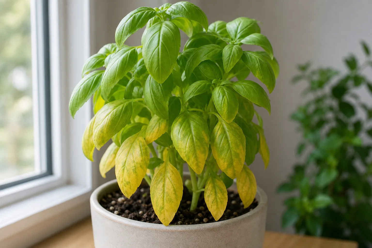 Yellow Leaves on Basil - visible symptom on the plant