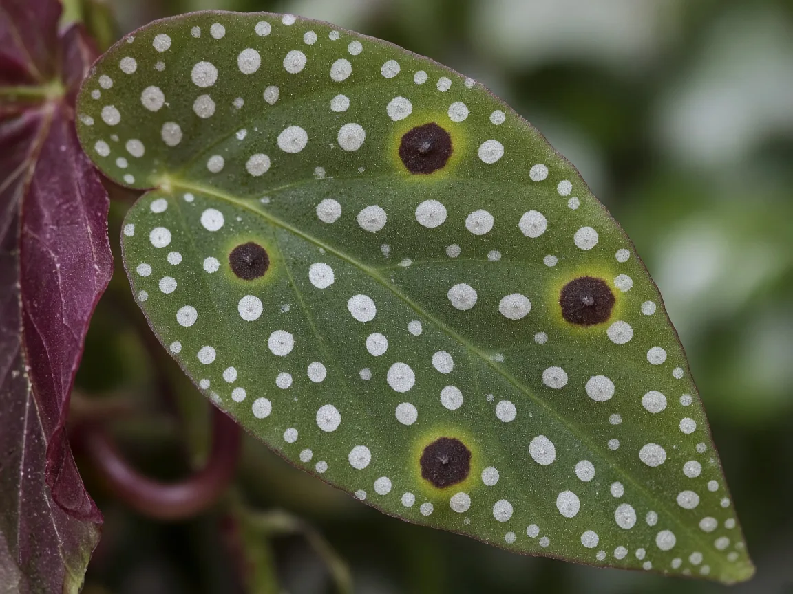 Close-up of black spots on Begonia Maculata - diagnostic detail