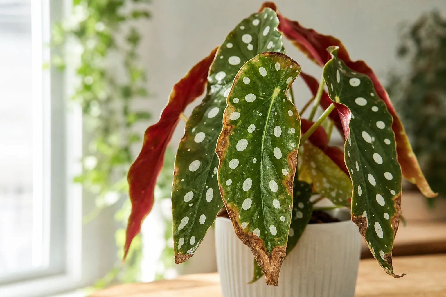 Brown Tips on Begonia Maculata - visible symptom on the plant
