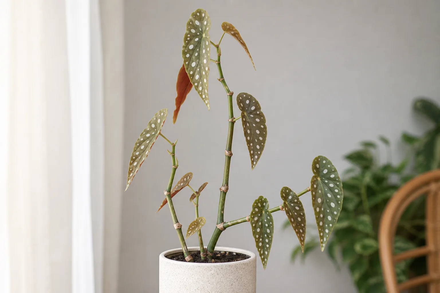 Not Enough Light on Begonia Maculata - visible symptom on the plant