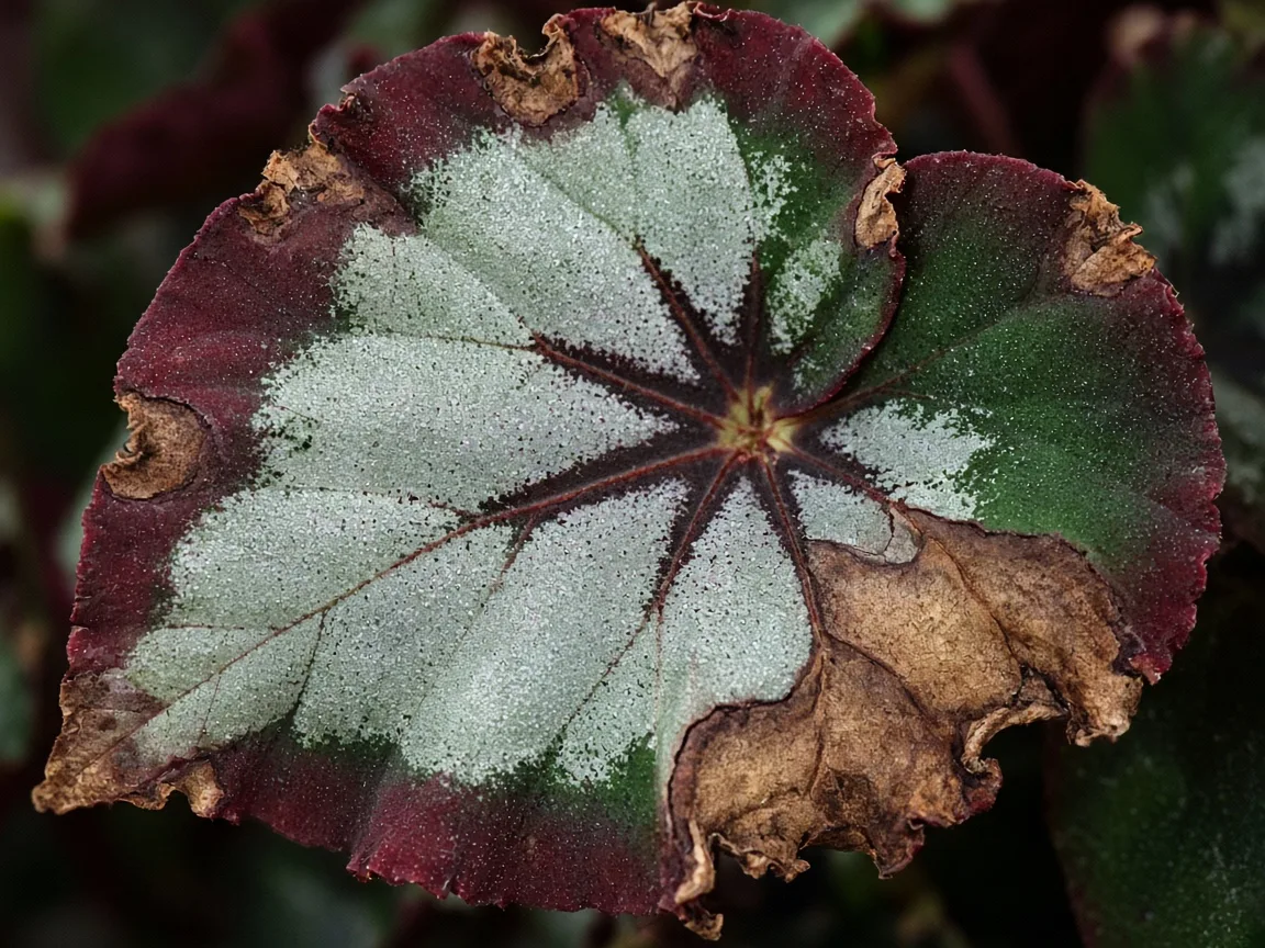 Close-up of Brown Leaves on Begonia Rex - diagnostic detail