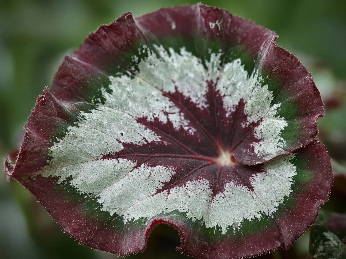 Close-up of Curling Leaves on Begonia Rex - diagnostic detail